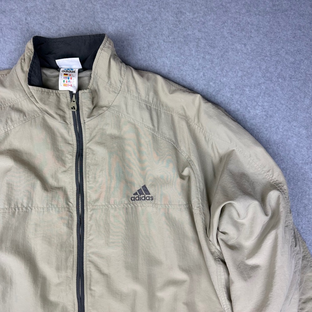Adidas Vintage Tan Khaki‎ Mesh Lined Windbreaker Jacket Mens XL Full Zip Sport